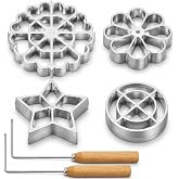 YIMITEE 6 Pack Bunuelos Molds with Handles, Rosette Timbale Iron Set with 2 Interchangeable Heads, Aluminum Alloy Waffle Molds for Kitchen Baking, Lotus Star Cooking Stamp Houseware Tool