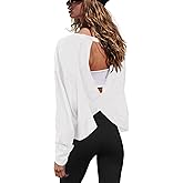 Gacaky Womens Open Back Loose Workout Tops Backless Long Sleeve Athletic Shirt Running Crop Top Gym Dance Tee