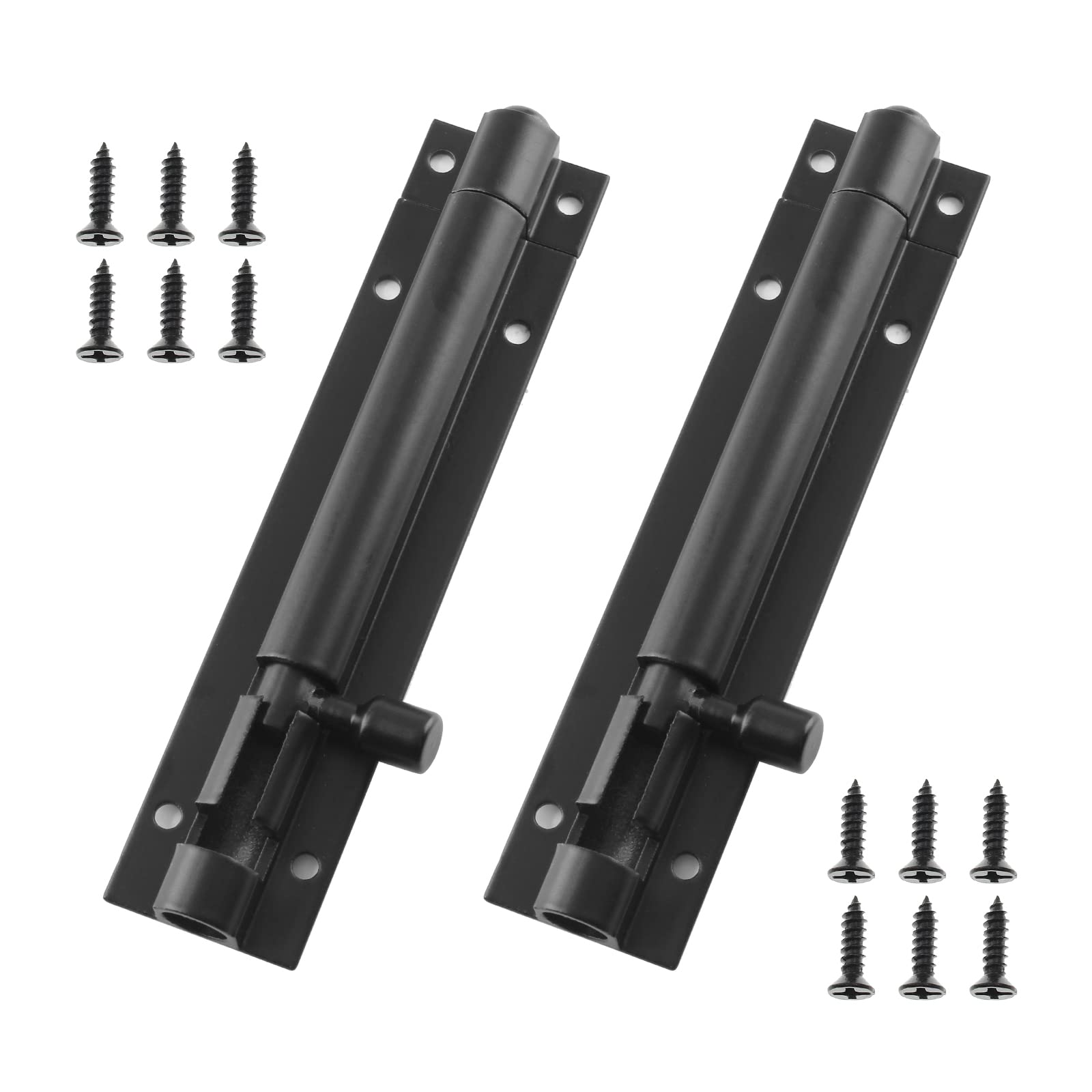 Photo 1 of BokWin 2Pcs Black Aluminium Alloy Slide Bolt Latch 4 Inch, Mini Door Barrel Bolts Latches, Security Gate Cabinet Sliding Latch Lock with Screws