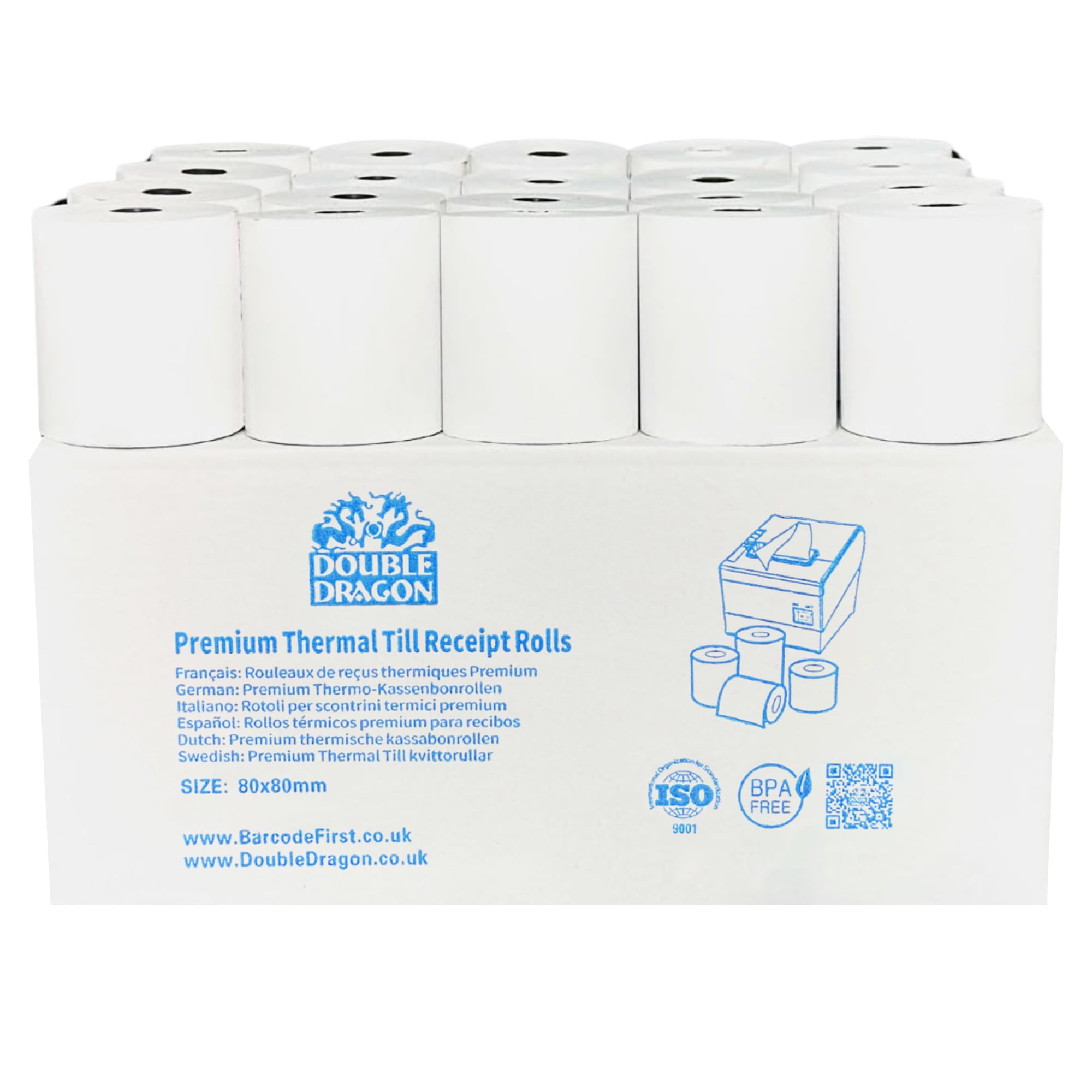 80mm x 80 mm Thermal Paper Till Rolls- Machine Till Rolls, Credit Card Rolls, PDQ Cash Register Receipt (20 Rolls)