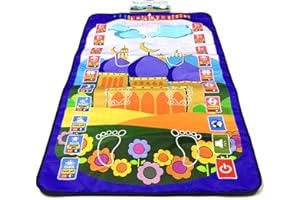 Sanyi Kids Muslim Prayer Rug - Electronic Islamic Prayer Carpet Mat, Teaching Talking Music Mat with Worship Step Guide for Kids Toddlers, 6/7 Languages, 43.3 x 27.5 Inch (Blue)