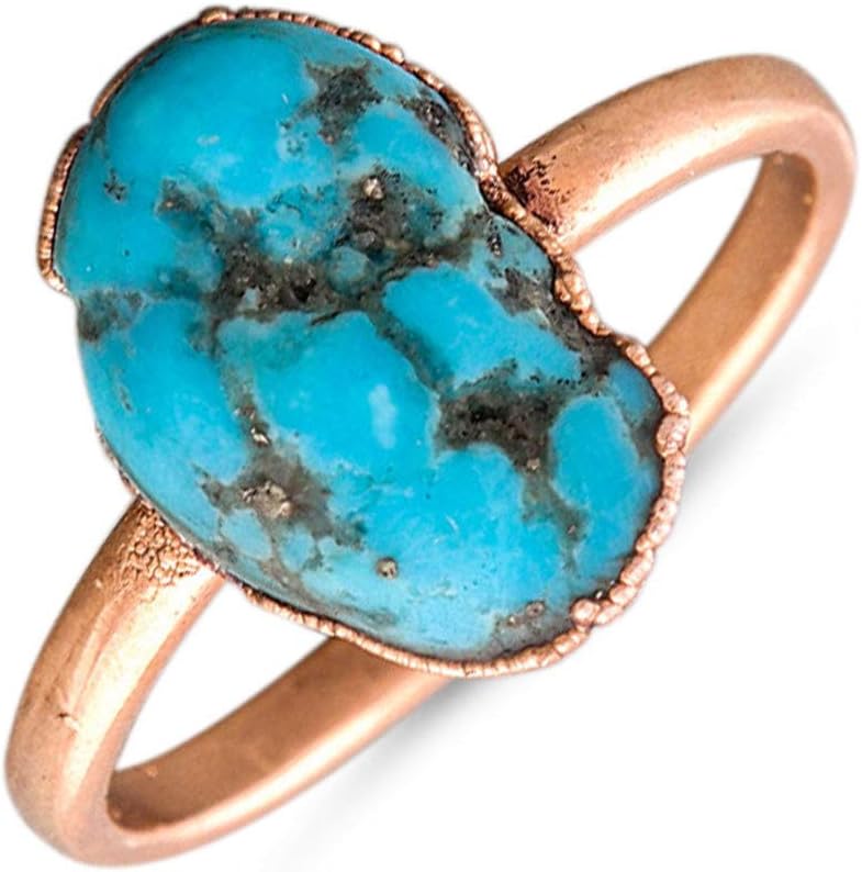 Mothers Day Gift Raw Turquoise Gemstone Crystal Electroformed Ring Jewellery For Mother, December Birthstone Size - 7