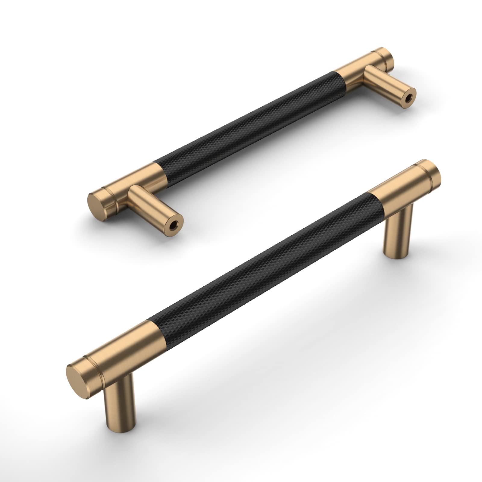 Amerdeco 10 Pack Champagne Bronze and Black Knurled Cabinet Pulls 5 inch Hole Centre to Hole Centre Kitchen Cabinet Handles for Drawer Dresser, Cupboard and Wardrobe ZH0040 Image