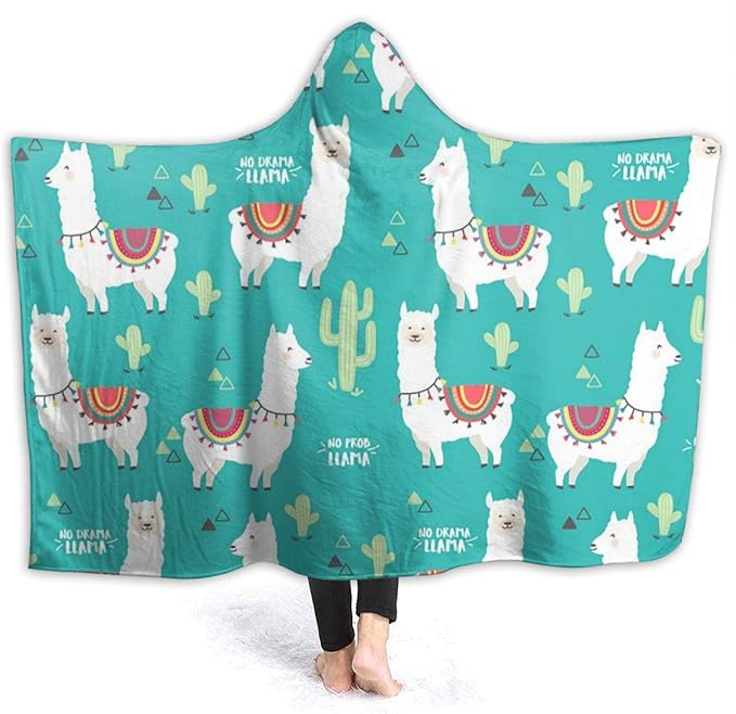 Llama Blanket Mens Hooded Blanket Sherpa Blankets 60"x50