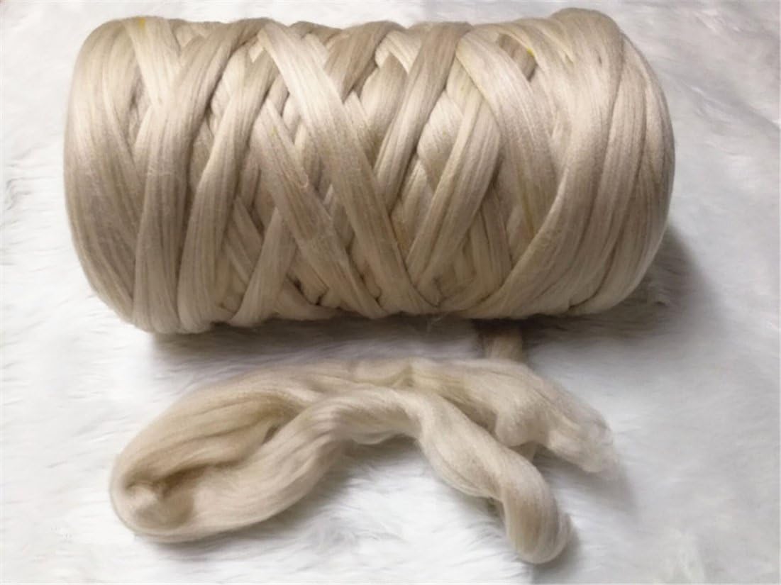 Chunky Yarn Super Bulky Giant Wool Yarn Roving for Arm Knitting Extreme Knitting (4.4lbs(2kg), Apricot)