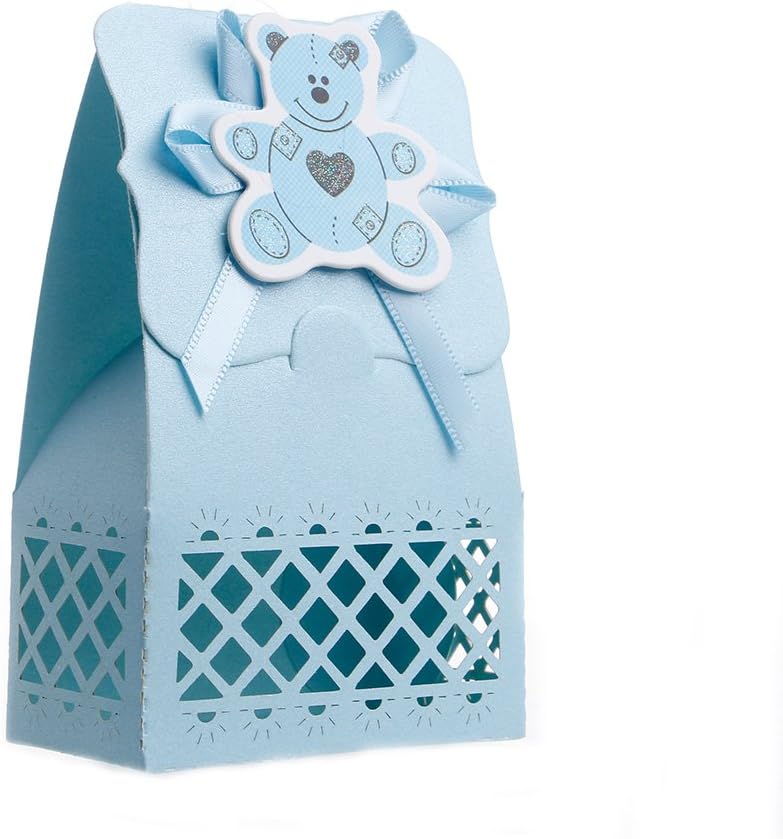 Candy Boxes,OHTOP 12Pcs Ribbon Candy Boxes for Baby Newborns Shower Birthday Party Bags Favor Gift (Blue 4)