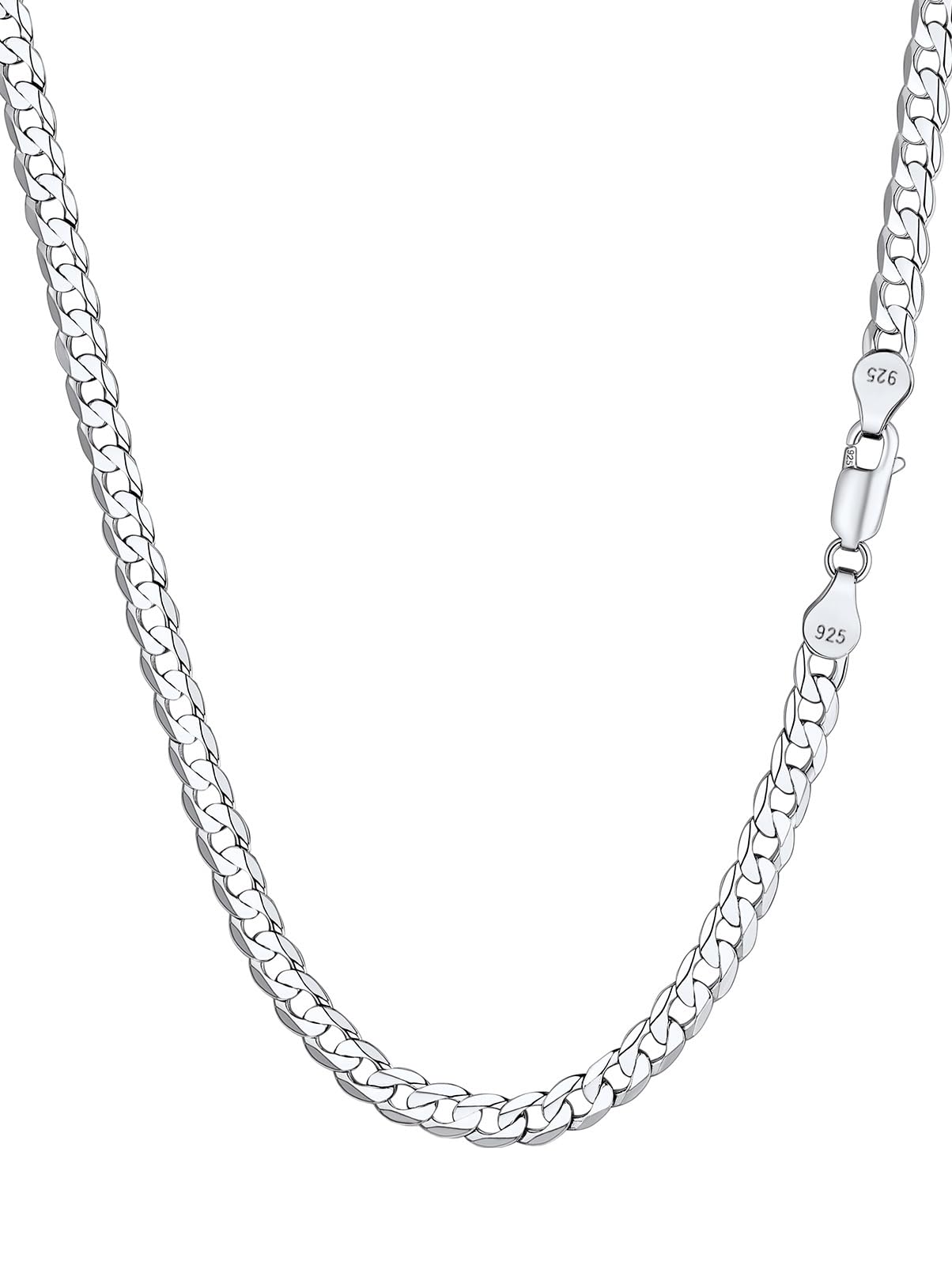 Silvora S925 Sterling Silver Chain Mens, 5mm Hypoallergenic Sturdy Cuban Curb Chain Necklace 24 inches Hip Hop Jewellery for Men Women Boy