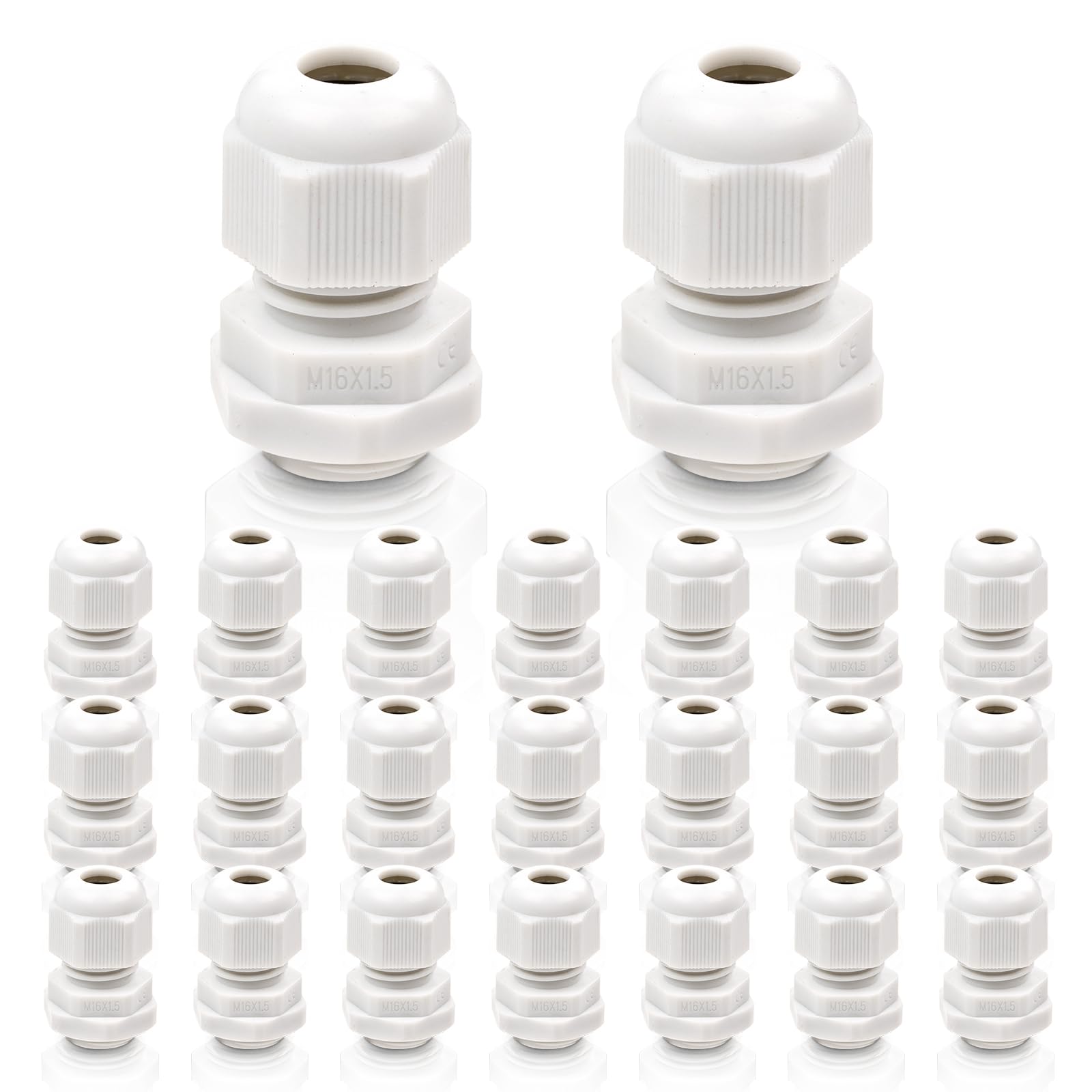 Sewokon 23 pcs Cable Glands - M16 Cable Conduit Fittings Flush Mounting, Adjustable Waterproof Connectors Set, Plastic Nylon IP68 Gland for Wall-Mounted Distribution & Electrical Boxes