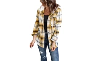 INFITTY Women's Buffalo Plaid Hoodie Long Sleeve Jacket Button Drawstring Casual Fall Shirts with Pocket