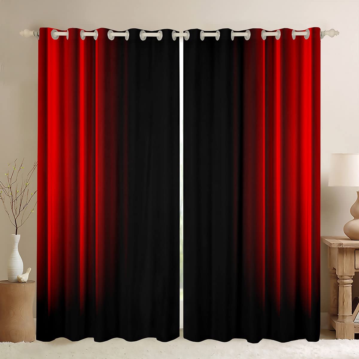Loussiesd Abstract Ombre Curtains Kids Teens Red and Black Window Curtains for Bedroom Living Room,W46*L54 — image 1