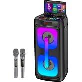 Karaoke Machine Portable Outdoor Speaker with 2 Wireless Microphones | PA System with LED Lights for Camping, Beach, Party, Supports USB TF AUX, 6000mAh Battery, Ideal Gifts for Adults