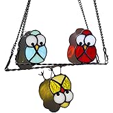 EPOGIFTS Multicolor Owl Stained Glass Suncatcher for Window,Birds Stained Glass Window Hangings,Bird Suncatchers Deocr for Door Room,Owl Gifts for Mom,Grandma,Birds Gifts for Bird Lovers Women