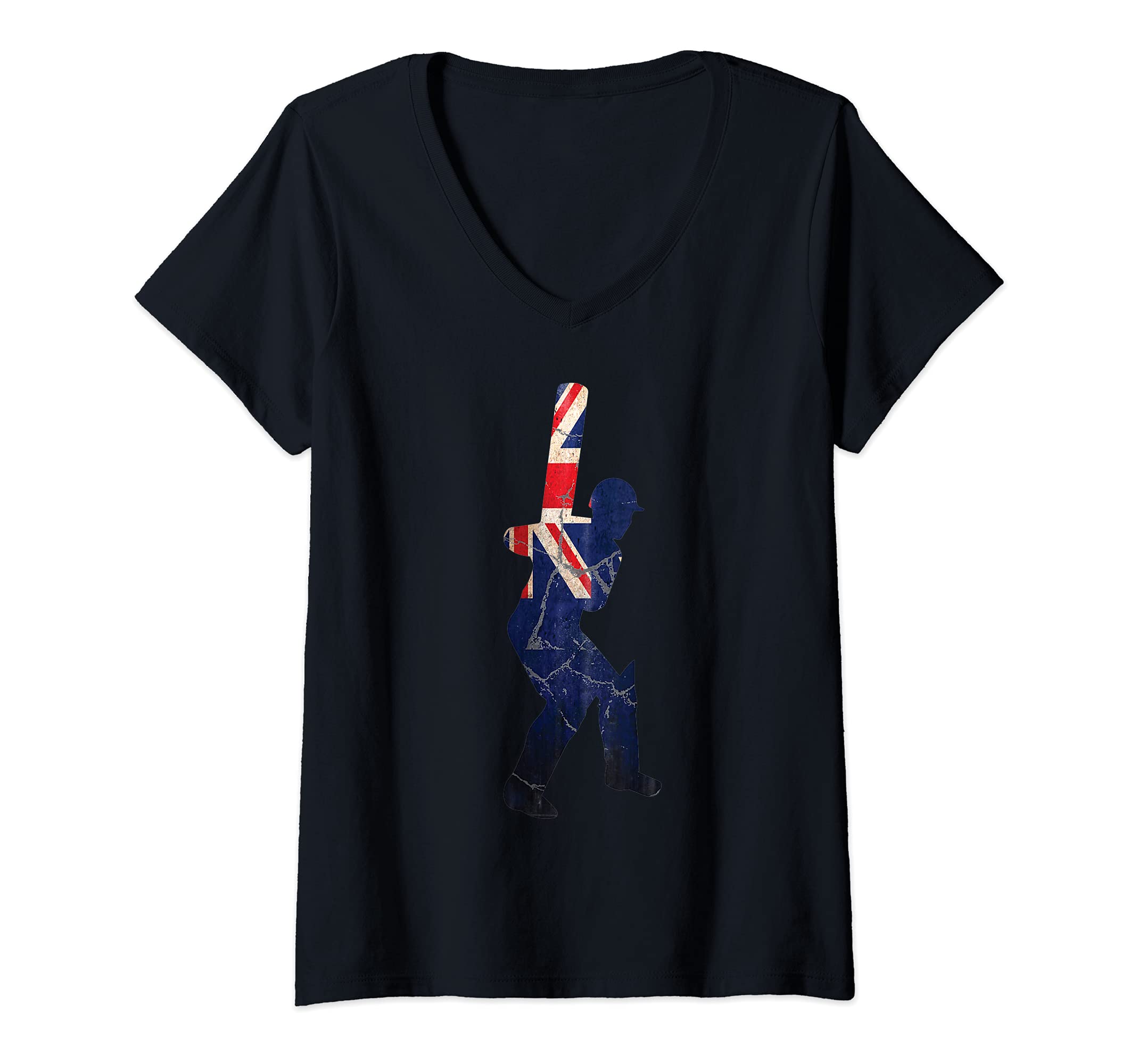 Womens England Cricket Batsman Batting UK British International Fan V-Neck T-Shirt