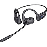 Open Ear Headphones with Mic, 29g Bluetooth Headset, Sweat Resistant,12Hrs, Dual Connect, Wireless Bluetooth Headphones with Noise Cancelling Microphone & Mute, for Work, Workout, Driving, Call, Black