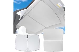 UXCER 3PCS Tesla Model Y Roof Sunshade & Windshield Sun Shade [No Sag, No Gap, Blocks 99% UV] Foldable Heat Insulation Glass Roof Shade for 2025 2024-2020 Tesla Model Y Interior Accessories