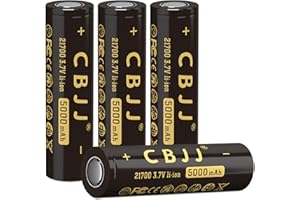 CBJJ 3.7 Volt 21700 Rechargeable Battery 5000mAh Battery Flat Top 3.7V Battery for Flashlight (4 Pack, Black)