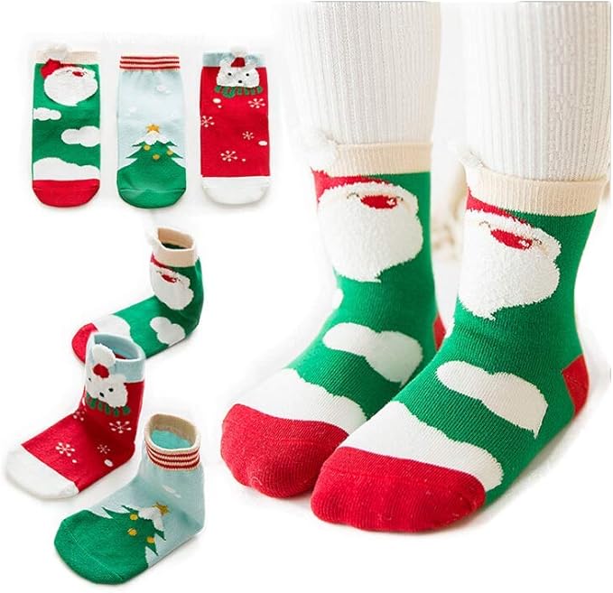 MISOWN 3Pair Pack Baby Boys Girls Christmas Socks Funny Santa Claus