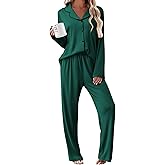 Ekouaer Womens Pajama Sets 2 Piece Long Sleeve Sleepwear Soft Button Down Pjs Lounge Set S-XXL