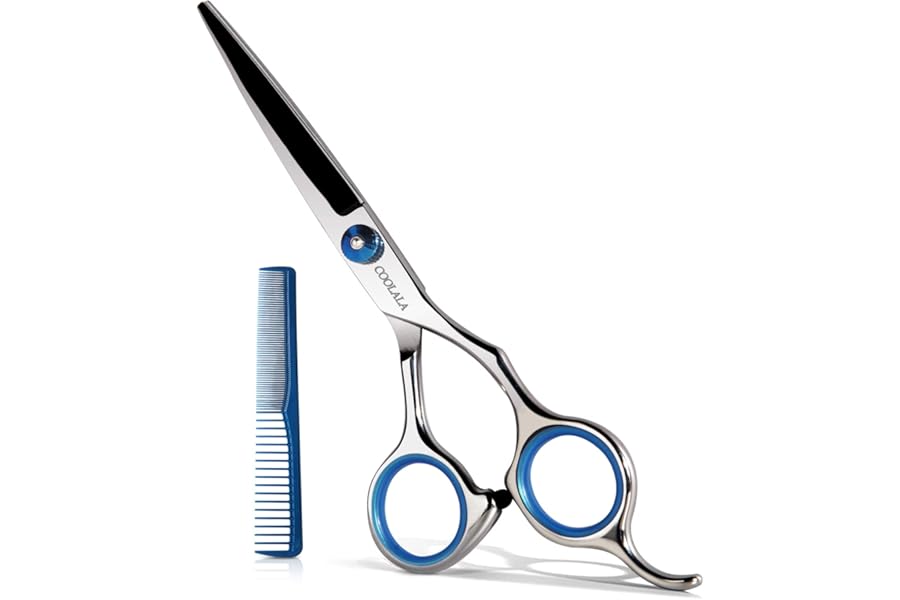 COOLALA Stainless Steel Hair Cutting Scissors 6.5 Inch Hairdressing Razor Shears Professional Salon Barber Haircut Scissors, One Comb Included, Home Use for Man Woman Adults Kids Babies
