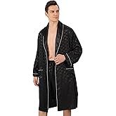 Haseil Men's Luxurious Kimono Robe with Shorts Silk Satin Bathrobes Lightweight Long Sleeve Sleepwear Set
