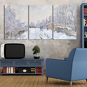 3 Panel Canvas Wall Art - Snow at Argenteuil 1875 by Claude Monet - Giclee Print Gallery Wrap Modern Home Art Ready to Hang - 16"x24" x 3 Panels