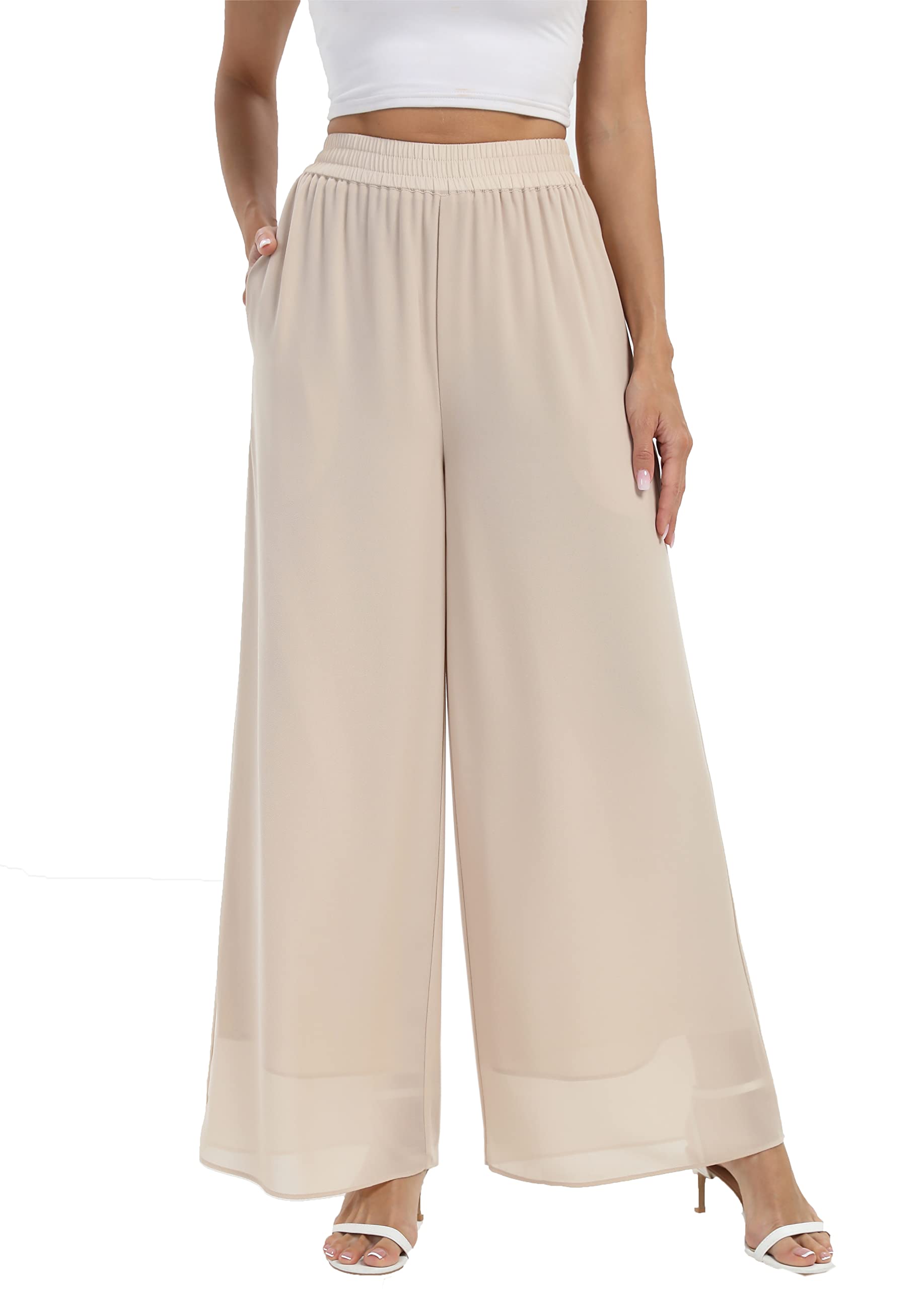 Photo 1 of heipeiwa Women's Chiffon Dress Beach Wide Leg Palazzo Pants Elastic Waist Trouser
