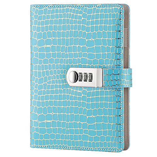 Junshop Stationery Notebook Password With Lock Diary Creative Password Diary Student Handbook Notepad Locking Journal Diary (Blue)