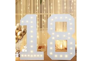 LOBOOM 3FT Marquee Light Up Numbers, White Giant Marquee Number Mosaic Number for 18th Birthday Backdrop Anniversary Decorations Large Numbers for Party Wedding Decor, Pre-Cut Foam Frame Number 18