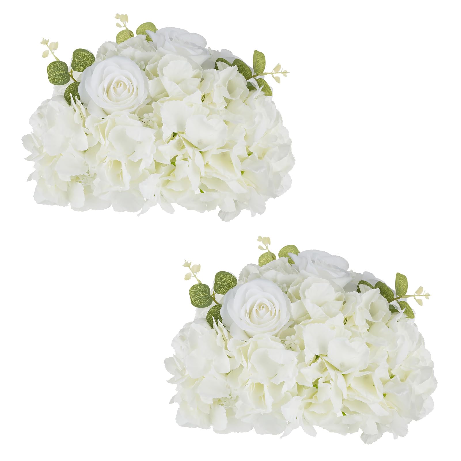 NUPTIO Artificial Flower Centrepieces for Tables: 2 Pcs 30cm Diameter White Fake Flowers Roses Balls Silk Faux Rose Arrangement for Wedding Party Centerpiece Table Decorations