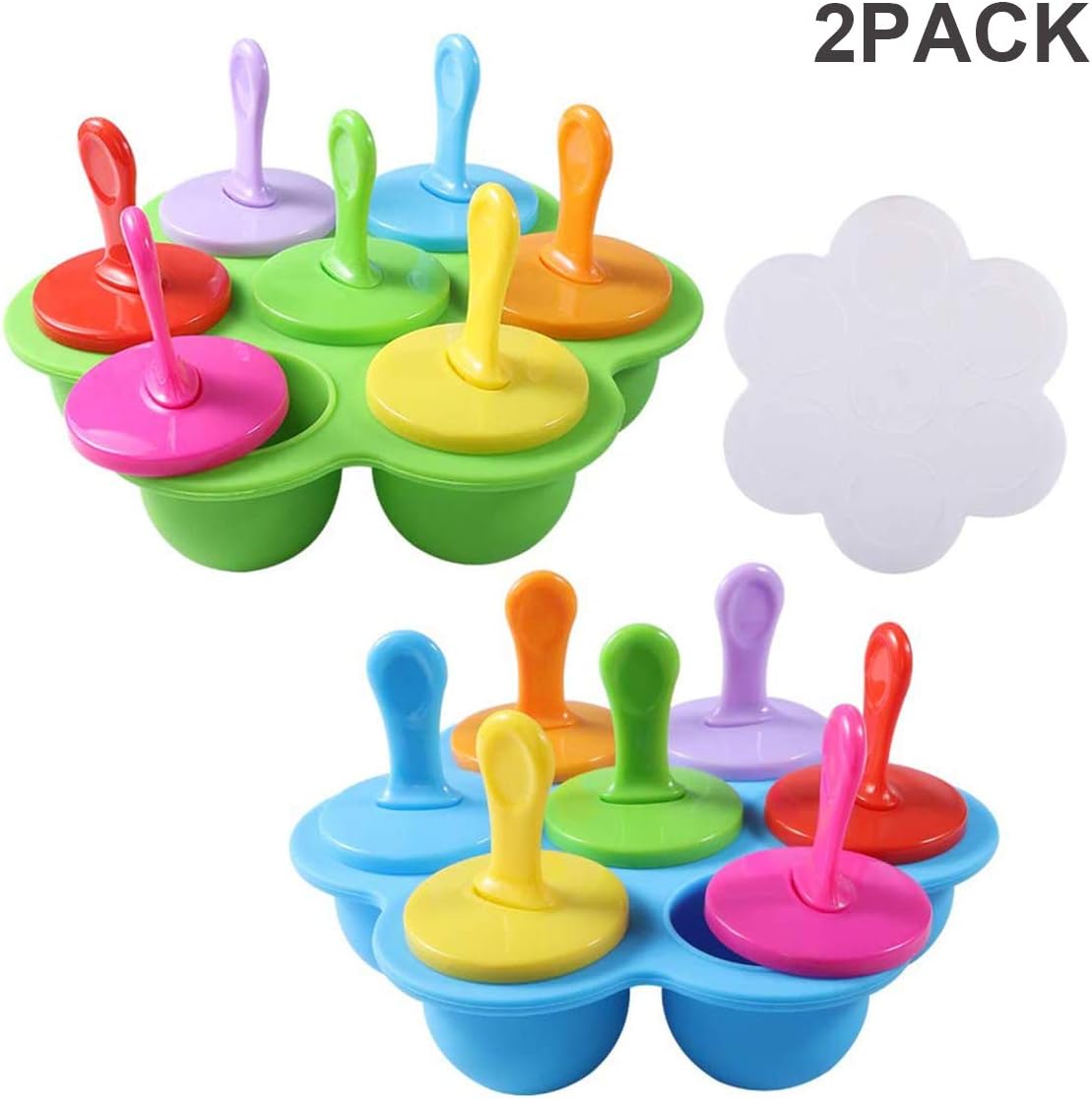Zeattain 2 Pack Silicone Chocolate Mold , 7-cavity Baby Ice Pop Molds Baby Food Freezer Trays Storage Container Lollipop and Baking Mold for Making Hot Chocolate Bomb, Cake, BPA Free