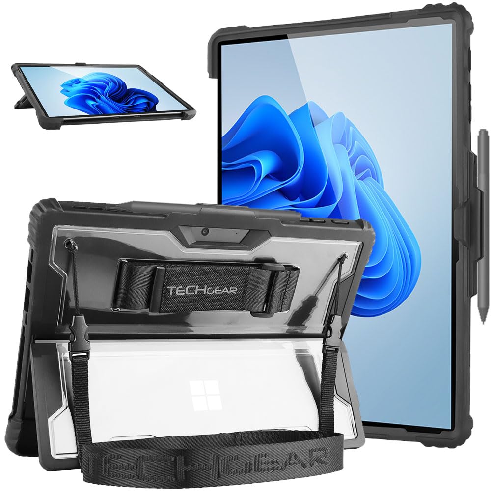 TECHGEAR DuraTUFF Case for Microsoft Surface Pro 4 5 6 7 7+ [Signature Keyboard Compatible] Tough Rugged HEAVY DUTY Armour Shockproof Case with Hand Strap, Shoulder Strap, Stand Cover & Pen Holder