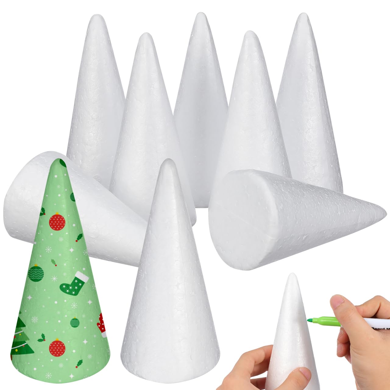 PRETYZOOM 12Pcs White Polystyrene Cone 15cm Floral Foam for Boy Girl DIY Christmas Tree Decoration Mold Crafts Modeling Home Educational Activities