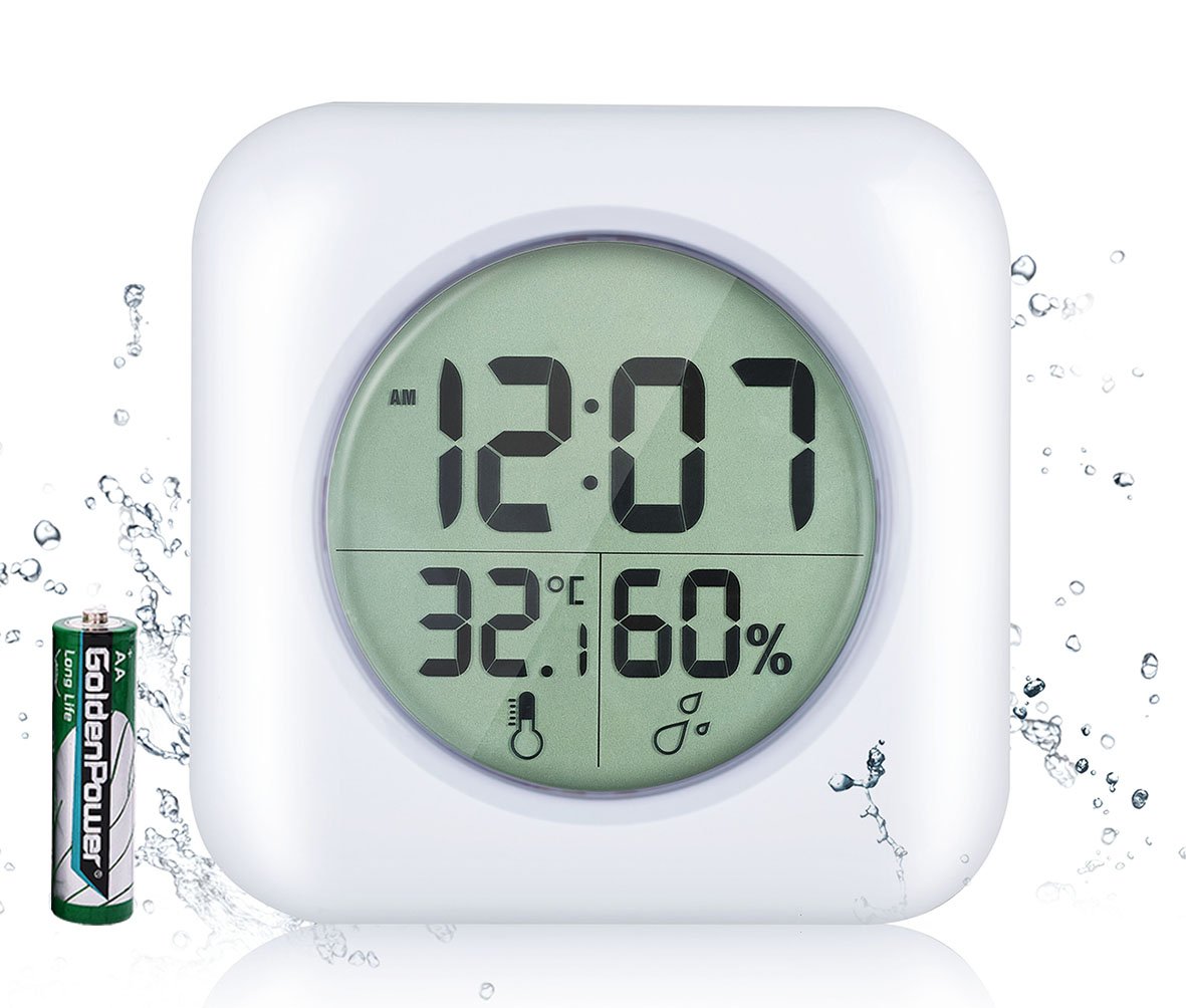 LXSZRPH Digital Bathroom Shower Clock, Large Waterproof Clock for Bathroom, Pool, Spa, Wall Mounted, Suction Cups, Table Standing, Temperature Humidity Display