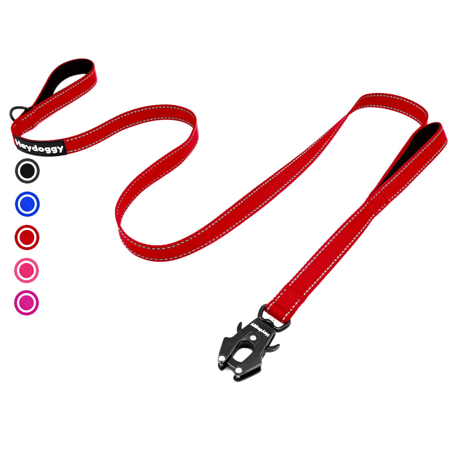 Strong Heavy Duty Dog Lead - 6ft Reflective Nylon Dog Training Leads with Padded Double Handle & Auto Lock Frog Clip, Safety Traffic Dog Leash for Large Medium Small Dogs Anti Pull Walking Running Red
