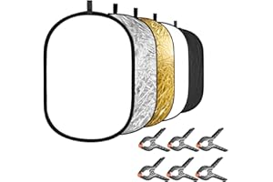 Neewer 5-in-1 Photography Light Reflector with 6-Pack Backdrop Clamps Kit: Portable Oval 24x35 inches/60x90 centimeters Colla