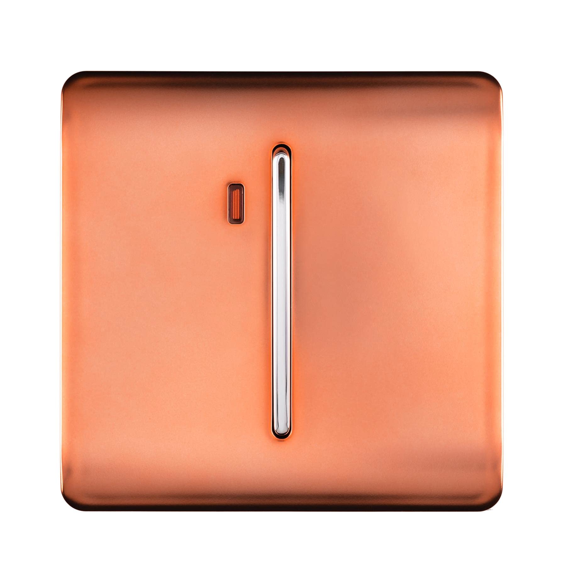 Trendi Easy to install Screwless Artistic Modern Glossy Double Pole Raised Profile 20 A 240V Tactile Chrome Single Switch with Neon Insert Copper -ART-WHS1CPR