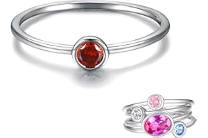 Sariel Simple Birthstone Rings for Women Family Jewelry 925 Sterling Silver Colorful Cubic Zirconia Stackable Promise Ring for Her