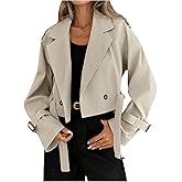 GORGLITTER Women's Cropped Trench Coat Trendy Long Sleeve Work Office Belted Jacket Fall Outfits
