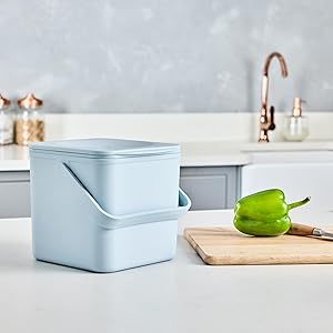 Minky Homecare Küchenkomposteimer – Lebensmittelabfallbehälter für die Arbeitsplatte mit leicht abwischbarer Innenseite – hergestellt in Großbritannien, 2 l, Schieferblau