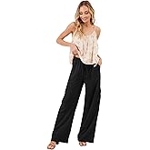 Beautiful Nomad Women's Linen Cargo Pants Casual High Waisted Wide Leg Pant Baggy Trousers with Pockets Black
