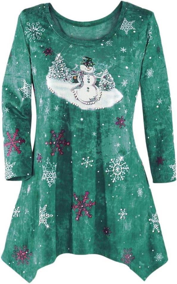 TUSANG Casual Autumn Plus Size Women's Winter Festive Waterfall Christmas Irregular Blouse Top