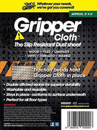 DUST Sheet Non Slip: 3ft X 6ft (91CM X 182CM) Anti Slip Safety Cushioned, Beaded, Trade OR DIY Lightweight, Durable, Dust-Proof & Washable Reusable Shields for Painting, Decorating