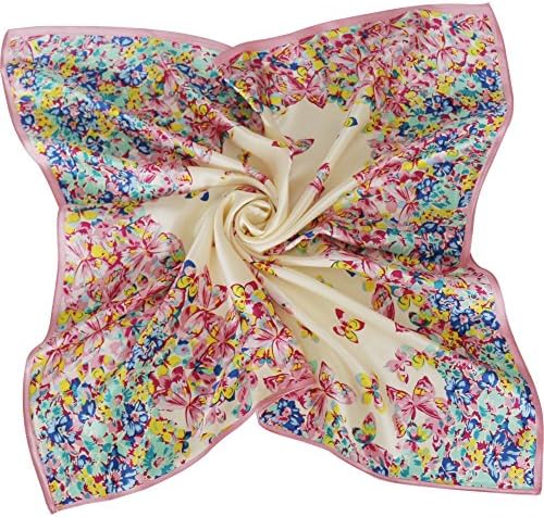 TAIHU SNOW 100% Silk Charmeuse Square Scarf 25" for Head Hair Wrap (Pink)