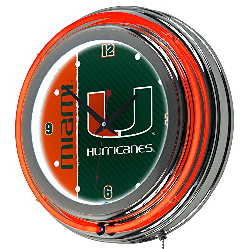 Trademark Gameroom University of Miami Chrome Double Rung Neon Clock - Text