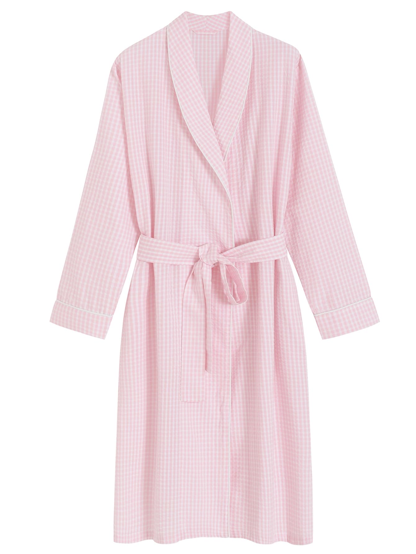 Photo 1 of Latuza Women's Seersucker Robe Cotton Bathrobe with Pockets L Pink Plaid