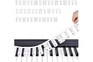 APVOK Removable Piano Keyboard Note Labels,Piano Notes Guide for Beginner,88 Key Full Size Silicone Piano Keyboard Stickers,Reusable,No Need Sticker, for Piano Learning (Black)