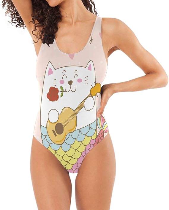 Amazon Co Jp 猫人魚ギターラブソング水着モノキニビーチウェア女性用ワンピース水着女の子 服 ファッション小物