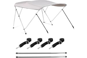 KAHLHAK 3 Bow Bimini Top Cover for Boat, 900D Canvas Boat Canopy - 6'L x 46" H x 61"-66" W, Includes 4 Adjustable Nylon Straps 2 Rear Support Bars Mounting Hardware Storage Cover 1" Aluminum Frame - Gray