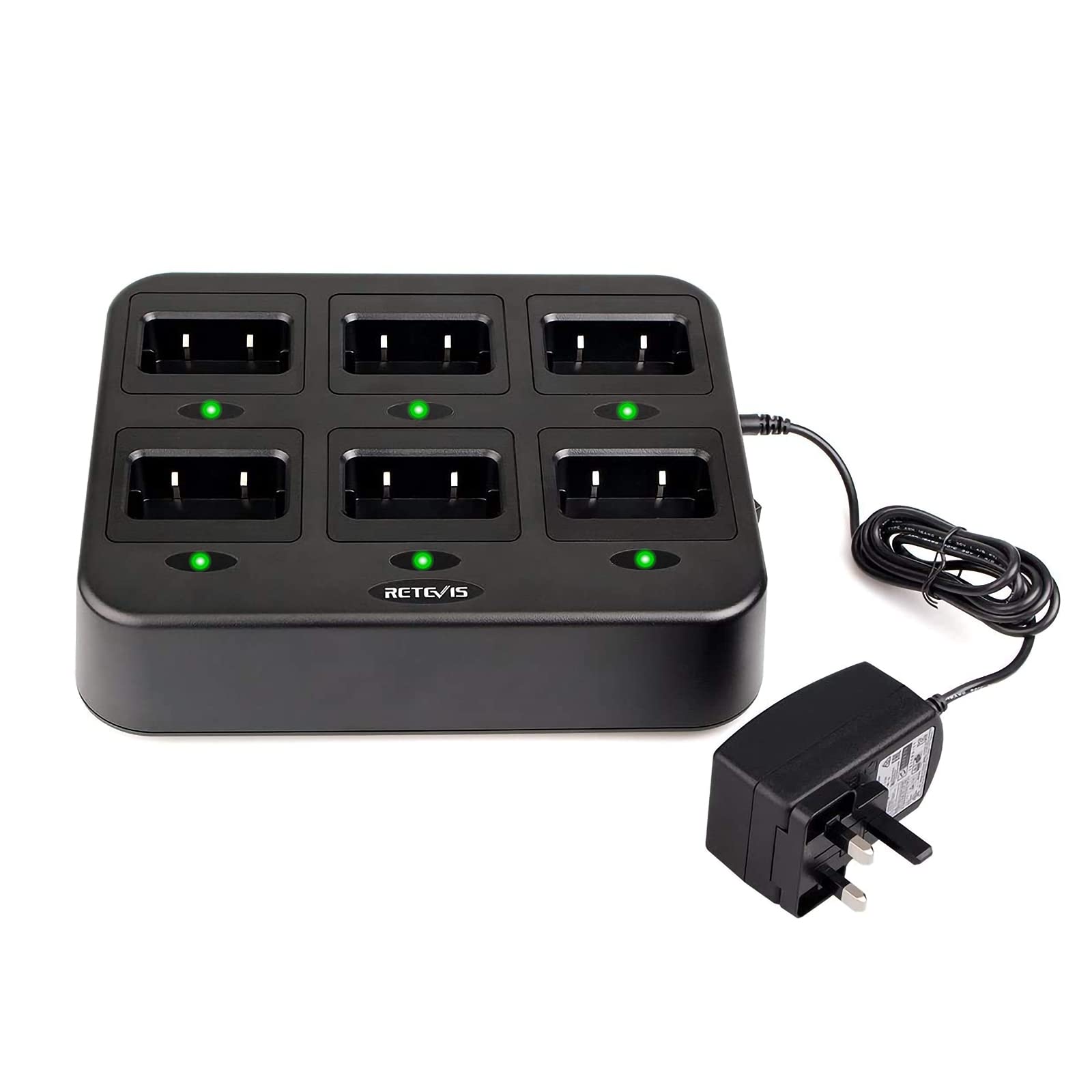 Retevis RT668 Walkie Talkie Six-Way Charger Multi Unit for Retevis RT668/RT668B/RT668H/NR610 Two Way Radio and Battery Improve Charging Work Efficiency Charging Dock for School Manufacture (1 Piece)