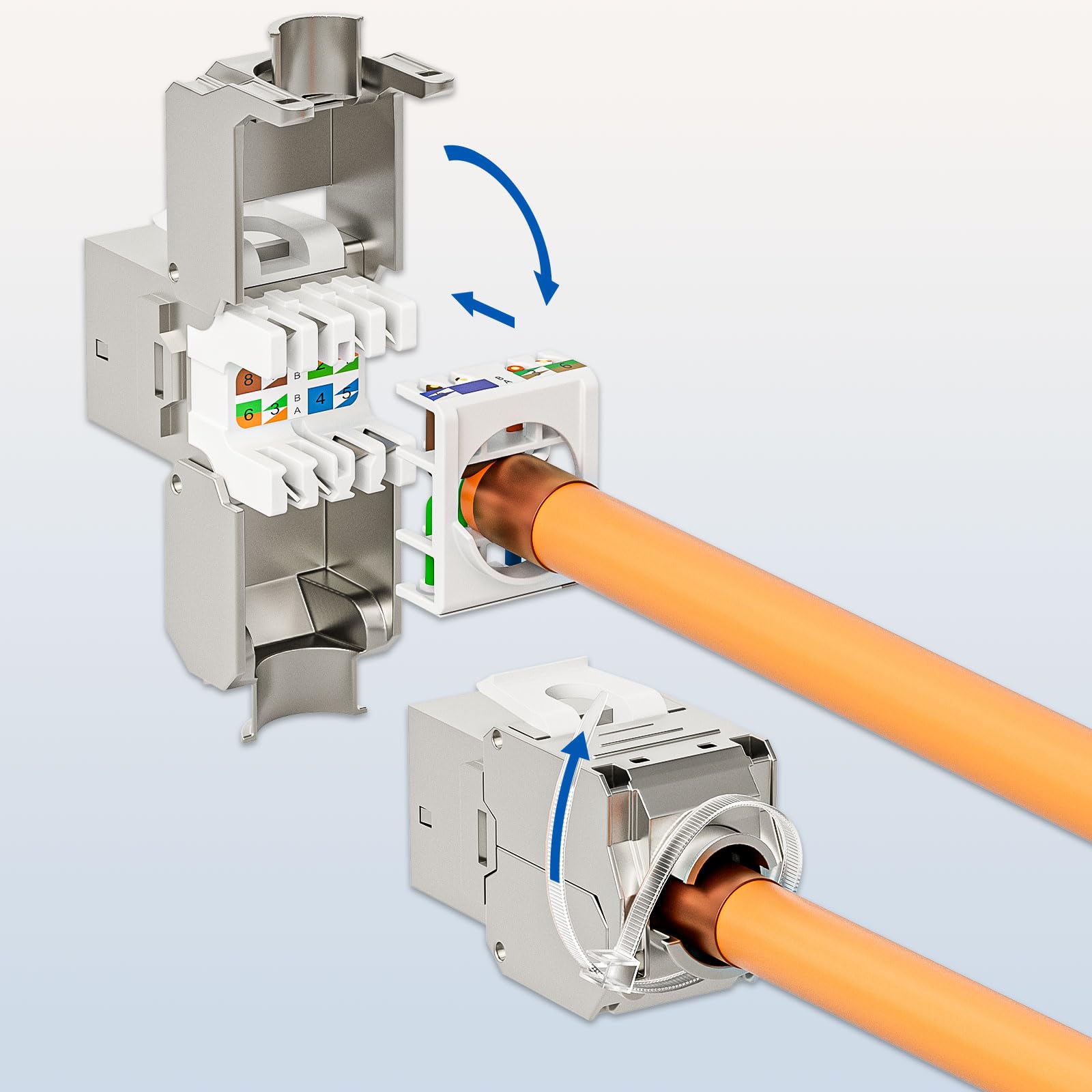 FGB 10Gbps 24 Port CAT7 Patchpanel mit 24x Cat7 Keystone Module Geschirmter, 19" Zoll Rackeinbau RJ45 LAN Netzwerk 600 MHz Verlegekabel für Gigabit-Netzwerk-Switch 8